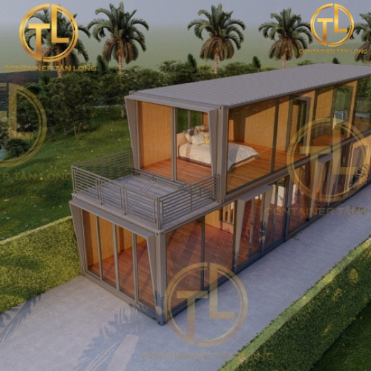 Nhà container lắp ghép 2 tầng mặt kính